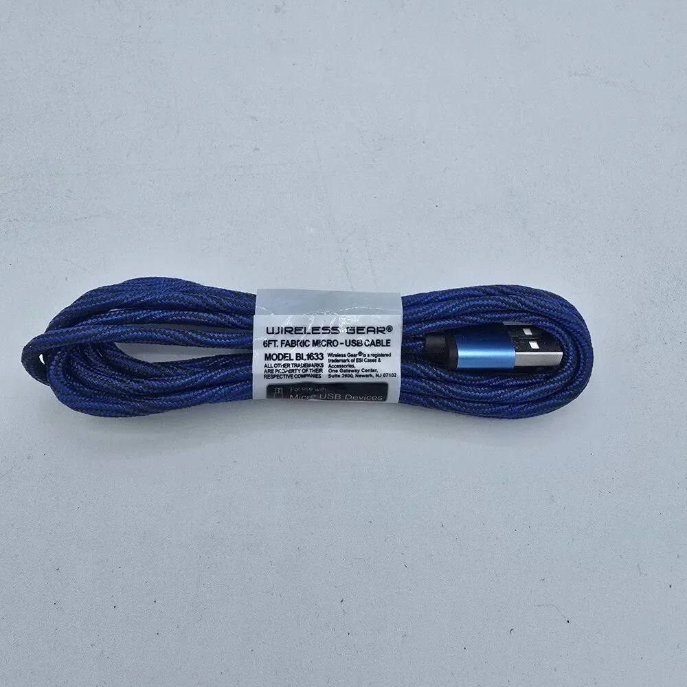 Wireless Gear 6 ft micro usb sync and charge cable. Fabric material.